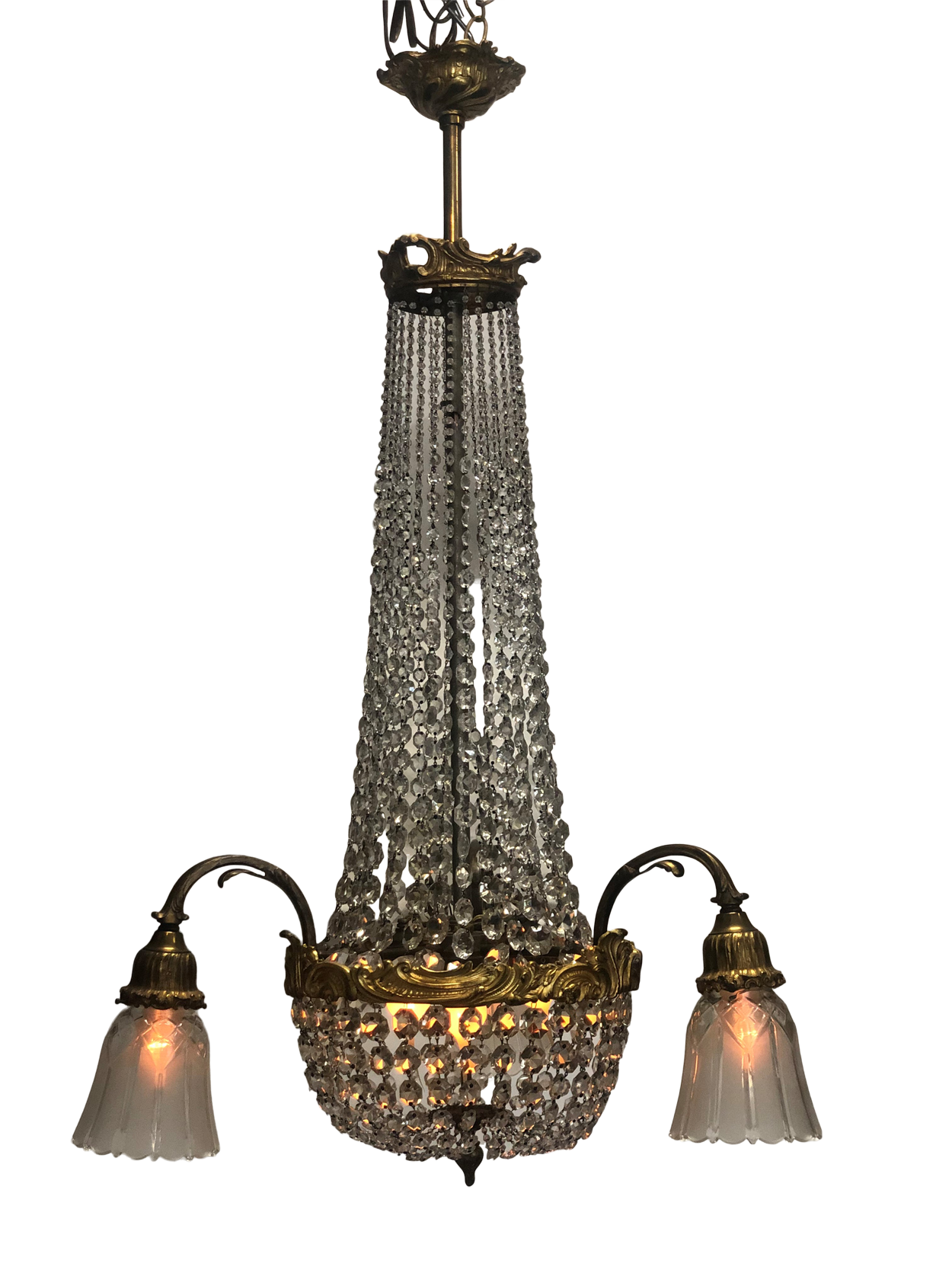 Vintage Empire Brass Crystal Chandelier 06